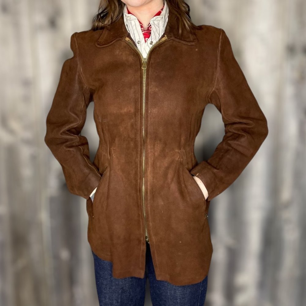 RARE 1940s Vintage Suede Leather Sport Casual Dress Jacket Lined